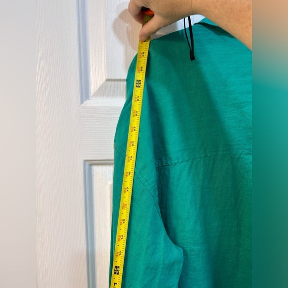 Cynthia Rowley 100% Linen Green Button Down Top Sz XL Boxy Cropped Pocket Preppy - Picture 8 of 9